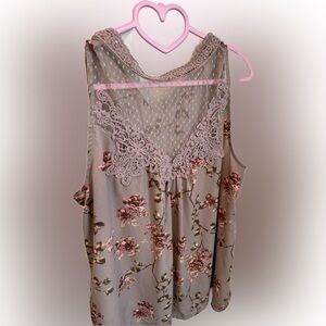 Floral Lavender Lace Sleeveless Top Shabby Chic XXL PTP 23